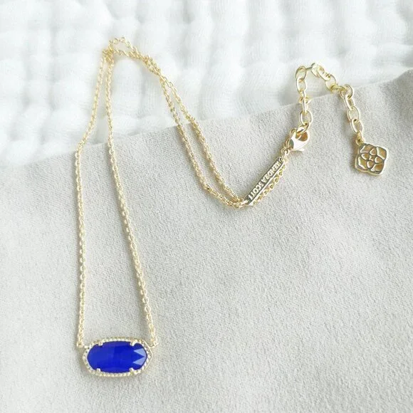 Kendra Scott Elisa Cobalt Cat's Eye Pendant Necklace Gold - Picture 3 of 4